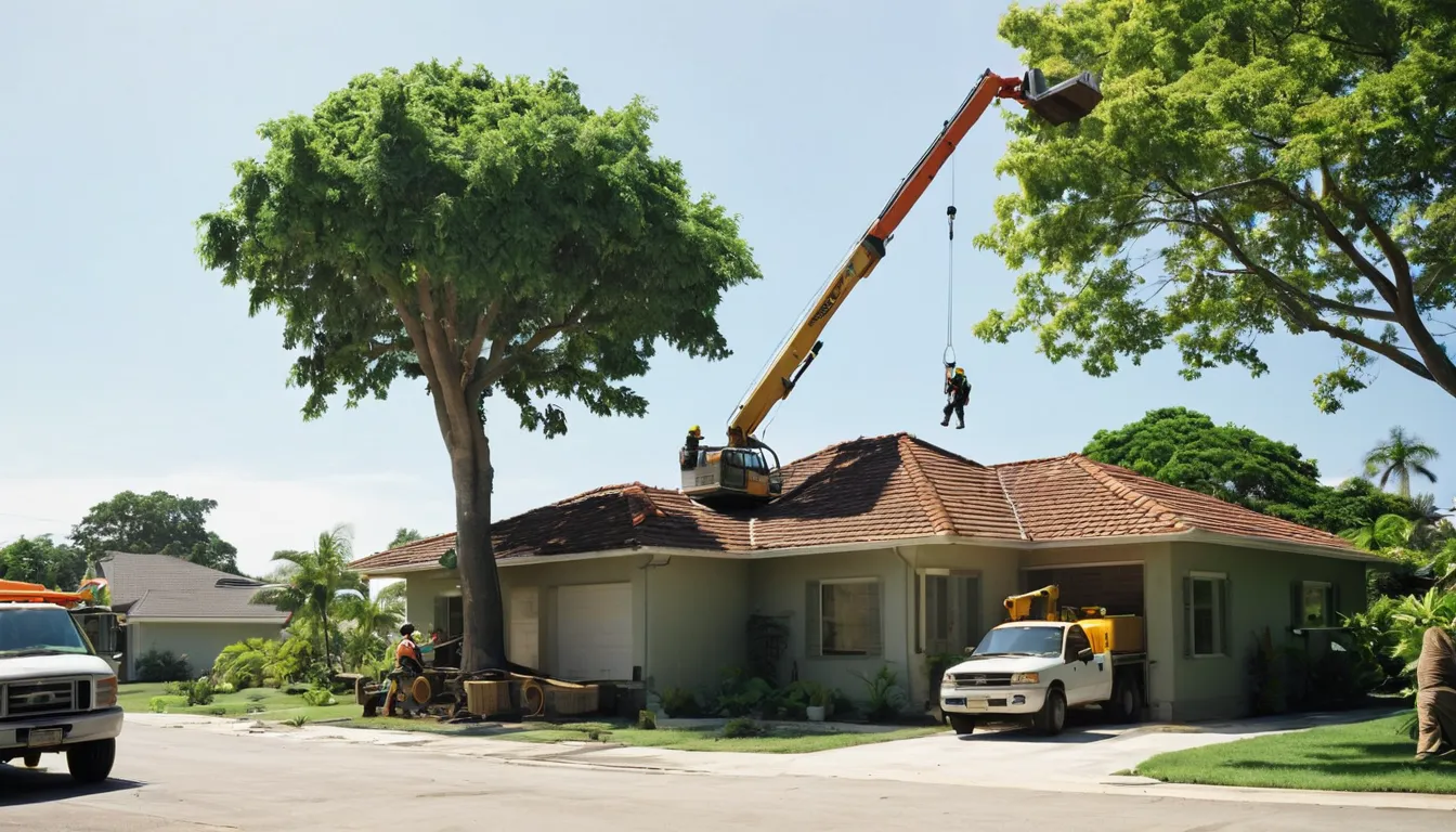 Tree removal provider cutting a large tree near a home in Boca Raton